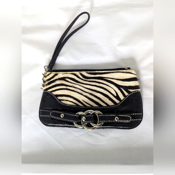 WILSON'S LEATHER BLACK PATENT LEATHER & ZEBRA PRINT WRISTLET 8" x 5" - Picture 1 of 12